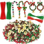 Livder Christmas Bead Kit for Kids - 1600 Triangle & 300 Plastic Beads, 60 Chenille Stems, 45 Bells, 20m Ribbon for Xmas Decorations