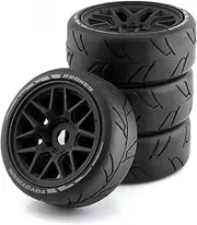 1/8 RC On Road Car Tires and Wheels Rims 17mm Hex 103mm Rubber Rally Tyres for 1:8 Scale RC On-Road Racing Car HPI WR8 HSP Hobao ARRMA Redcat Losi Kyosho VRX RC Rally Drift Car 4PCS (Black)