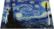 Starry Night Placemats Set of 4, Starry Night by Vincent Van Gogh Placemats Heat Resistant for Dining Table Non-Slip 18x12 Inches