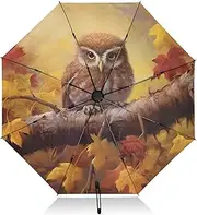 [PDZRMY] UV Protection Travel Umbrella Autumn Branch Owl Compact for Rain and Sun - Auto Open and Close UPF 50+ Windproof Portable 46” Sun Umbrella for Women and Men