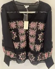 NWT Sundance Catalog Tresor Bloom Top in Black Size XS $148