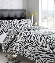 [HOMEMAKER BEDDING] King Size Duvet Quilt Cover Bed Set - Zebra/Leopard Print Reversible Design - 3 Piece Set - Polycotton (50% Cotton / 50% Polyester) - Machine Washable
