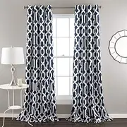 Lush Decor Edward Trellis Curtains Light Filtering Window Panel Set for Living, Dining, Bedroom (Pair), Navy, 52"W x 95"L