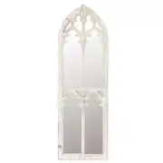 LuxenHome Wall Mirror 33" x 12.2" W/ Hooks Wall Mirror Rustic Weathered White