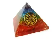 Large Chakra Orgone Gemstone Pyramid with Sri Shree Yantra and Dyed Crystals