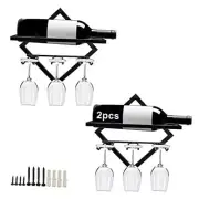 Metal Wall Mounted Wine Holder Stemware Glass Rack, Collapsible Black Aa
