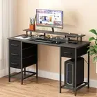 Black Computer Desk with 4 Drawers, Gaming Desk with LED Lights & Power Outlets,