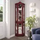 Cherry Front Lighted Glass Shelf Corner Display Curio Cabinet Furniture Home