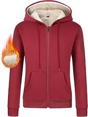 [Gihuo] Women's Sherpa Lined Hooded Sweatshirt Zip Up Winter Warm Hoodie Comfy Hooded Fleece Jacket