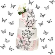 Gyufise Black Lively 3D Butterfly Cupcake Toppers Hollow Art Butterfly Cake Topper Decorations for Baby Shower Wedding Anniversary Kids Birthday Party Supplies Mixed Size 48 Pack