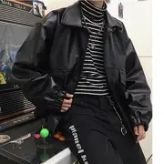 Couple Matching Applique Faux-Leather Jacket Black - M