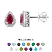 Sterling Silver 6x4mm Pear Shape Natural Ruby Diamond Accent Stud Earrings