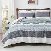 Andency Mint Green Striped Oversized King Quilt Set, 3 Pieces (1 Quilt and 2 Pillowcases) Patchwork Bedspread Coverlet Set, Soft Lightweight Quilted Bedding Set（Super King-120x120Inch