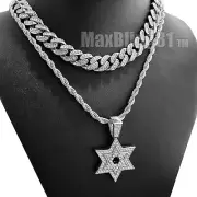 Silver Plated Alloy David Star Necklace Iced Cubic Zirconia Cuban Chain Necklace