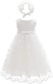 [Xopzsiay] Baby Girls Floral Embroidered Overlay Sleeveless Christening Baptism Tulle Dress