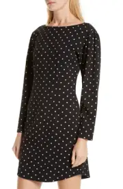 Rebecca Taylor Mini Shift Dress Small Black Long Sleeve Cotton Polka Dot Y2K