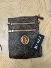 Dasein Monogram/Signature Logo Crossbody/Messenger Bag Brown and gold