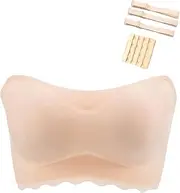 [ANTIY] Full Coverage Strapless Bras for Women Seamless Bandeau Crop Tube Top Minimizer Backless Bralette Bra for Large Breasts (Color : Beige, Size : L/Large)