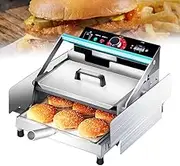 Commercial Hamburger Baking Machine, Double-Layer Hamburger Bun Heating Machine, Baking Bread Machine with 0~3min Timer, 50-300℃ Temperature Adjustment, for Kitchen Restaurant