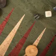Green natural cork backgammon set with cases and oak wooden checkers