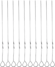 10PCS Flat Stainless Steel BBQ Skewers, Heat Resistant Kebab Sticks with Hook Handle, Dishwasher Safe Grill Utensils for Outdoor Camping Home Grilling