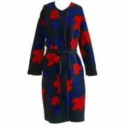 Emilio Pucci NWT Floral Rib Knit Sweater Coat in Black, Blue and Red S