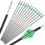 6/12 Pack 30 inch Pure Carbon Arrow Spine 300/350/400/500/600 Archery Targeting Practice Hunting Arrows for Compound & Recurve Bow with Removable Tips