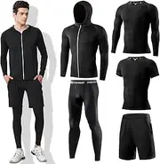 [DMVOD] Mens 5Pcs Quick Dry Compression Sets Tops Accessories Clothes Equipment for Workout Gym Athletic Running Sport