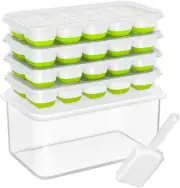 DOQAUS Ice Cube Tray with Lid and Bin, 4 Pack Silicone Plastic Ice Cubes Trays f
