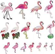 Gadpiparty 16Pcs Iron Flamingo Embroidered Patches Clothing Repair DIY Decoration Versatile Appliques for Jackets Bags Hats Casual Wear