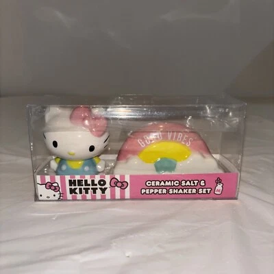 Hello Kitty Ceramic Salt & Pepper Shaker Set Good Vibes Rainbow New Sanrio