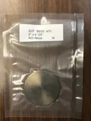 Zirconium yttrium sputtering target Zr/Y 80/20 wt% 2" diameter x 0.125" thick