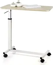 Medical Overbed Bedside Table with Rolling Wheels, Height Adjustable Hospital Bed End Table C Shape Sofa Side Table, Laptop Table, 80x40x106cm
