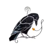 NEW Glass Art Stories Raven Stained Glass Suncatcher Halloween Modern Decor