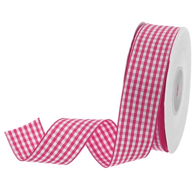 1 Inch 25 Yards Gingham Ribbon Plaid Ribbon, Light Red And White