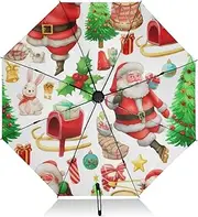 [RPLIFE] Umbrella, Auto Open Close Compact Travel Umbrella Windproof, Compact Size for Backpacks/Handbags - for Travel, Christmas Vintage Santa Claus Poses