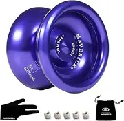 Yomega Maverick - Professional Aluminum Metal Yoyo for Kids and Beginners with C Size Ball Bearing for Advanced yo yo Tricks and Responsive Return + Extra 2 Strings & 3 Month Warranty Purple