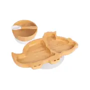 Tiny Dining Children's Bamboo Suction Dinosaur Plate, Bowl, Spoon with Suction Cups Set - White