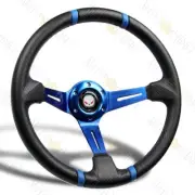 DRIFT BLUE STITCH 350MM CARBON PVC LEATHER DEEP DISH 6-HOLE STEERING WHEEL (for: Honda)