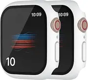 [HANKN] 2 Pack Matte Case 40mm for Apple Watch Series 6 5 4 Se 40mm Tempered Glass Screen Protector Case, Hard Cover Full Coverage Shockproof Iwatch Bumper (40mm, White + White)