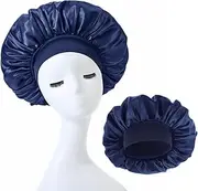 VIVIIHOO Silk Bonnet for Men - Black Satin Silk Bonnet with Adjustable Elastic Band - Soft, Comfortable and Ideal for Sleeping - Large Bonnet for Men and Women (Navy Blue)
