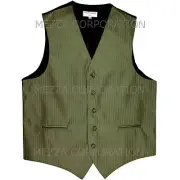 New Men's Tuxedo Vest Waistcoat Vertical Stripes only prom party Olive Green