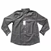 Mens Long Sleeve Shirt Top Sz Large LG Black Cotton Linen Blend Button Pocket