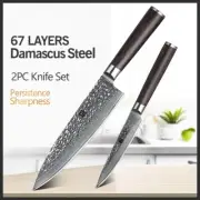 Chef Utility Knife Set 67 Layers Damascus Steel Wood Handle Hammered Cut Slicing