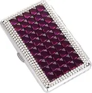 [Lorxilar] Leather Cigarette Case for Women, Portable Metal Cigarette Box, Cigarette Holder Case for 20 100mm Cigarettes, Shiny Rhinestone,11x7cm/4.3x2.8in,Purple