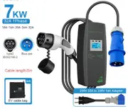 Khons Portable Electric Car Charger 11kw 7kw Charger Type2 Charger Cable 16A 32A EV Charger Three Phase EVSE Charging Box 7KW and Adapter