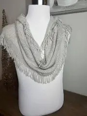 INC Womens Raschel Loop Infinity Fringe Scarf Grey Soft Cozy One Size New Gray