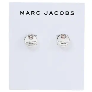【MARC JACOBS 馬克賈伯】圓形經典品牌LOGO水鑽時尚耳環(銀)