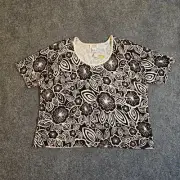 Talbots Sweater Top Womens 3X Brown White Floral Silk Short Sleeve Knit Stretchy