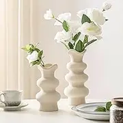 Ngardk Modern Decorative White Ceramic Vases for Home Decor 8.3 Inch, Fall Minimalist Vase for Pampas Grass, Boho Flower Vase, Aesthetic Cream Vase